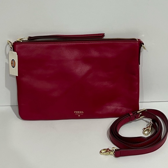 Nwt Fossil Sydney Pink Fuchsia Leather Crossbody Bag Shoulder Bag Clutch Bag - Picture 1 of 5